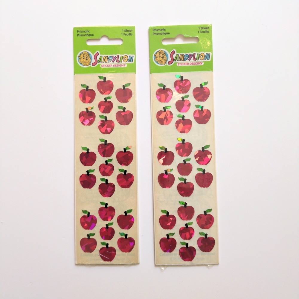 Rare Vtg 90s Sandylion Prismatic Red Apple Sticker Sheets Fruit 2 Sheets